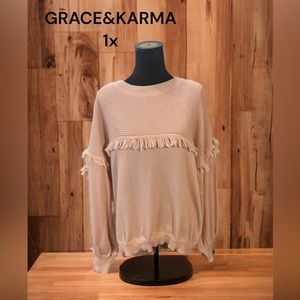 GRACE &KARMA, 1X, BLUSH, LONG SLEEVE FRINGE SWEATER. NWT